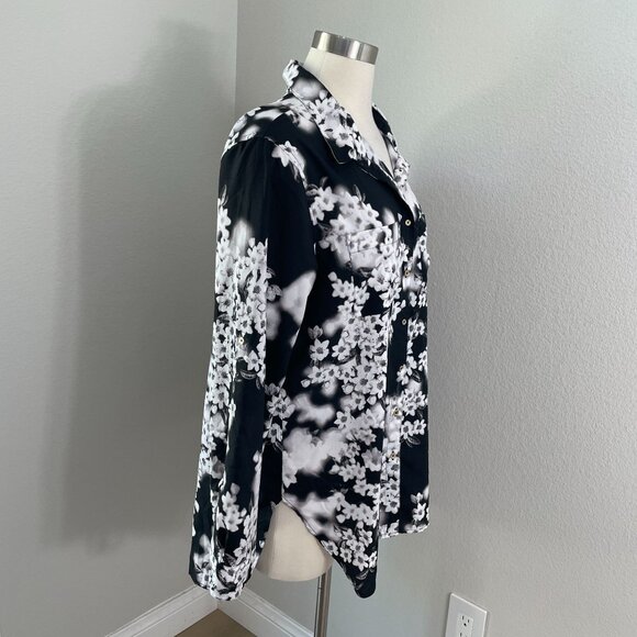 Calvin Klein Womens XL Floral Button Up Shirt Roll Tab Sleeve Blouse Top - Picture 2 of 13